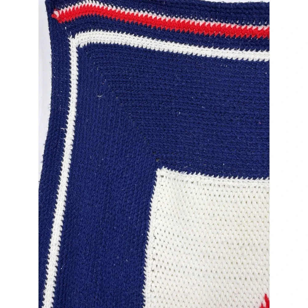 Vintage Handmade Crochet Knit Baby Blanket Airplane Red White Blue 44
